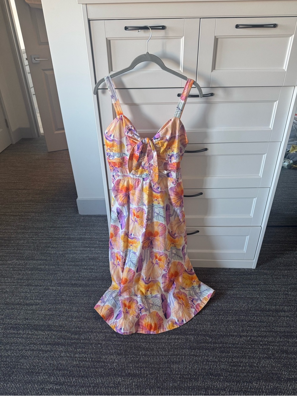 Anthropologie Yellow & Purple Floral Tie-Front Maxi Dress